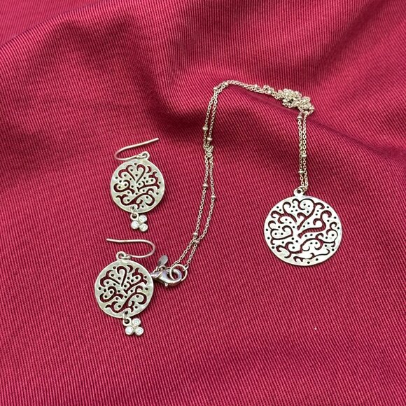 Silpada Sterling “Cut Above” Round Scroll Disc Necklace and Earrings Set - Picture 8 of 16